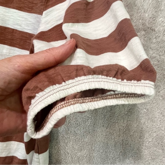 Pact Organic Cotton Striped Brown Ivory Top Sz M Short Sleeve Ecofriendly - Picture 5 of 13